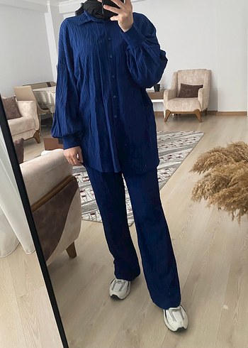Lacivert Kadın Keten Salaş Takım - Görsel 2