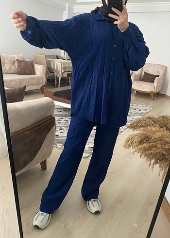 Lacivert Kadın Keten Salaş Takım - Görsel 3