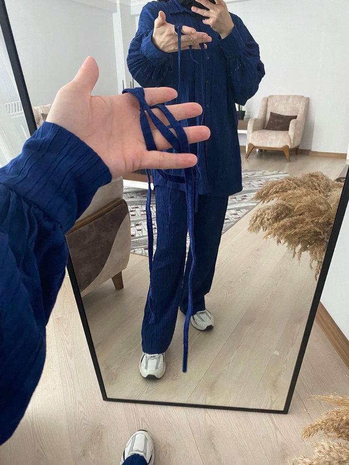 Lacivert Kadın Keten Salaş Takım - Görsel 4