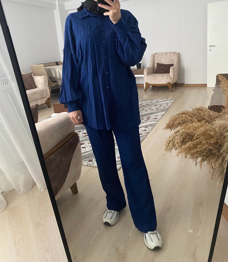 Lacivert Kadın Keten Salaş Takım - Görsel 2