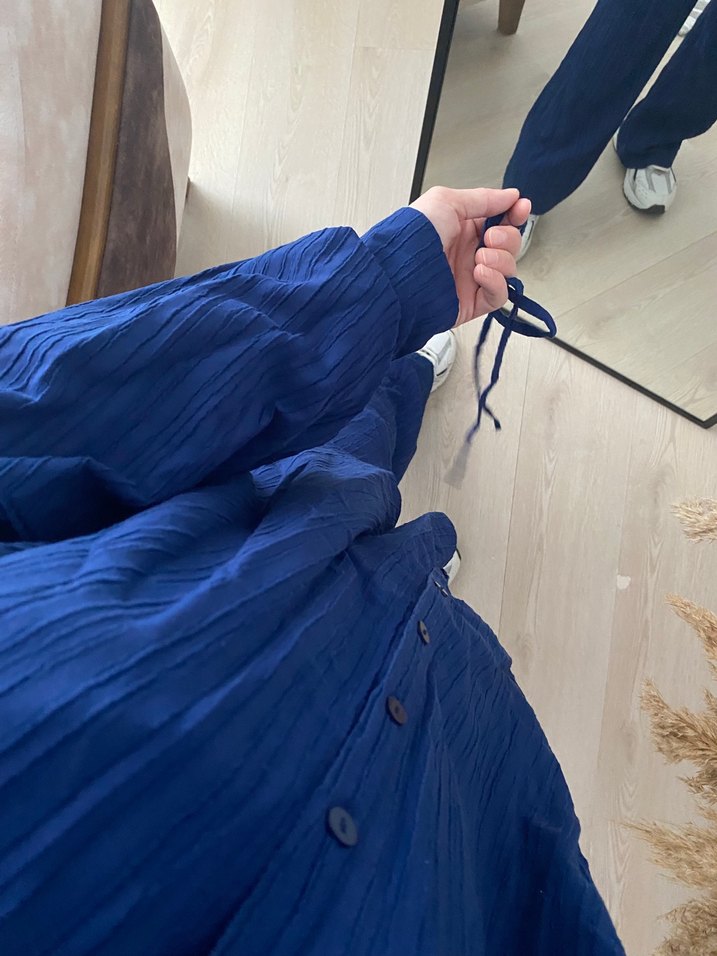 Lacivert Kadın Keten Salaş Takım - Görsel 5