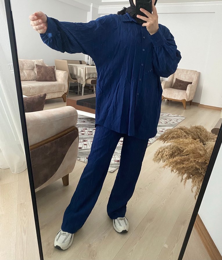 Lacivert Kadın Keten Salaş Takım - Görsel 3