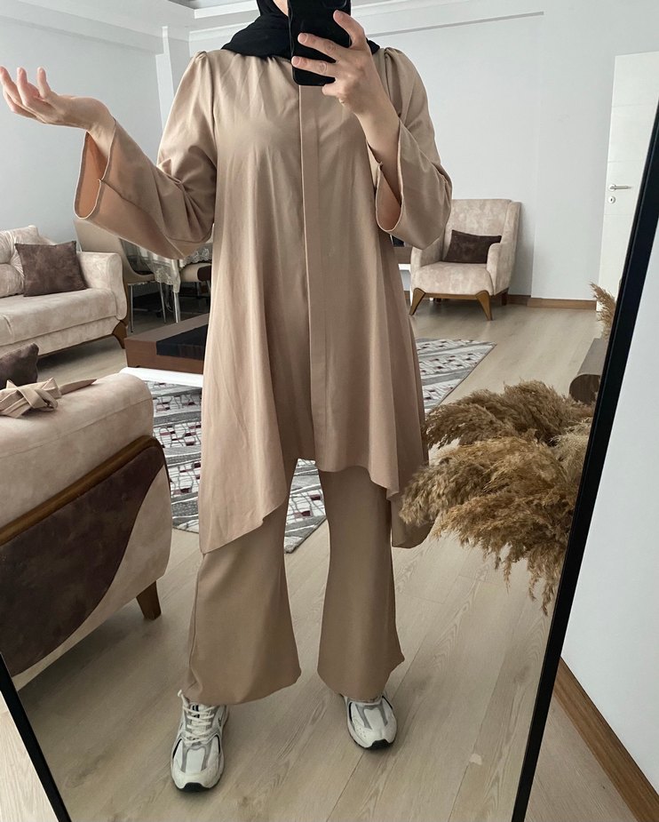 Bej Kadın Uzun Salaş Takım - Görsel 5