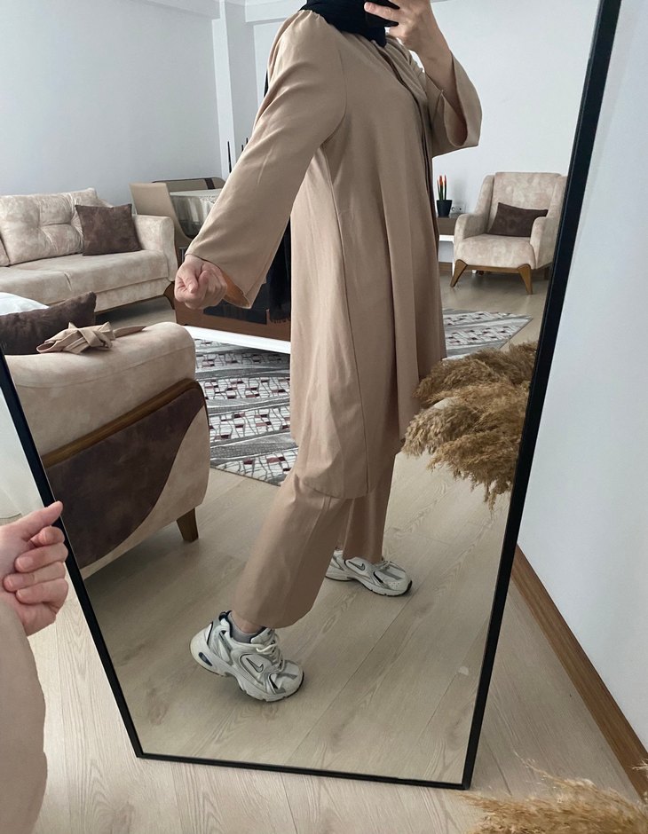 Bej Kadın Uzun Salaş Takım - Görsel 4