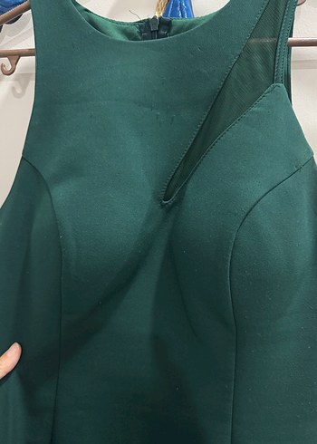 Koyu Yeşil Drapeli Midi Abiye Elbise - Görsel 5