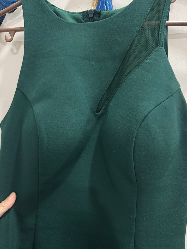 Koyu Yeşil Drapeli Midi Abiye Elbise - Görsel 5