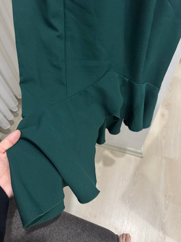 Koyu Yeşil Drapeli Midi Abiye Elbise - Görsel 2