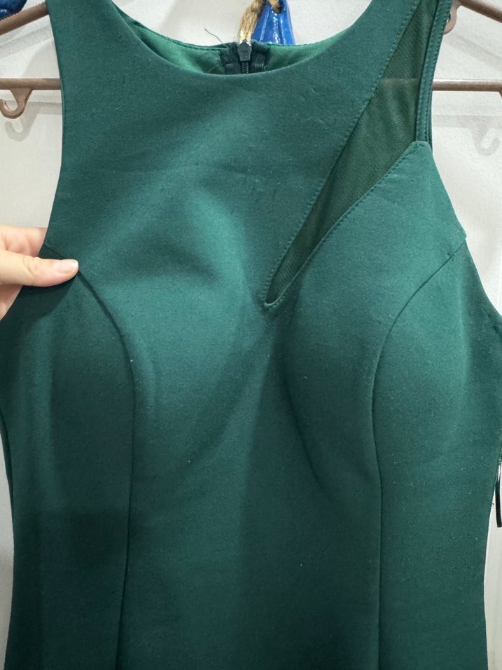 Koyu Yeşil Drapeli Midi Abiye Elbise - Görsel 4