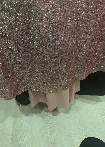 Pudra Parlak V Yakalı Uzun Abiye Elbise - Görsel 4