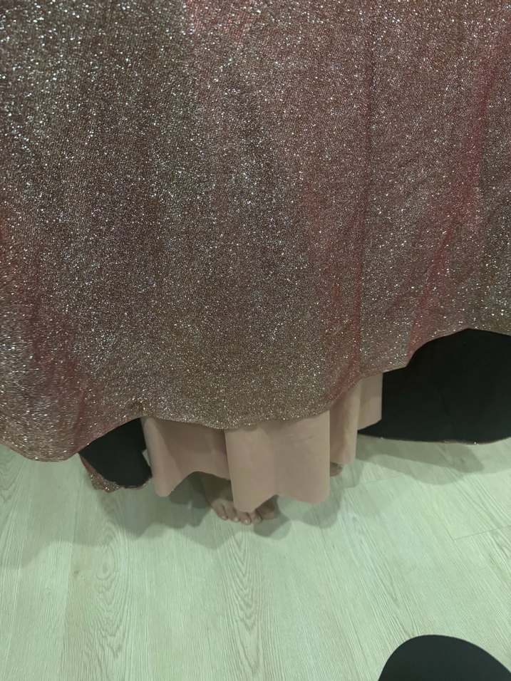 Pudra Parlak V Yakalı Uzun Abiye Elbise - Görsel 4