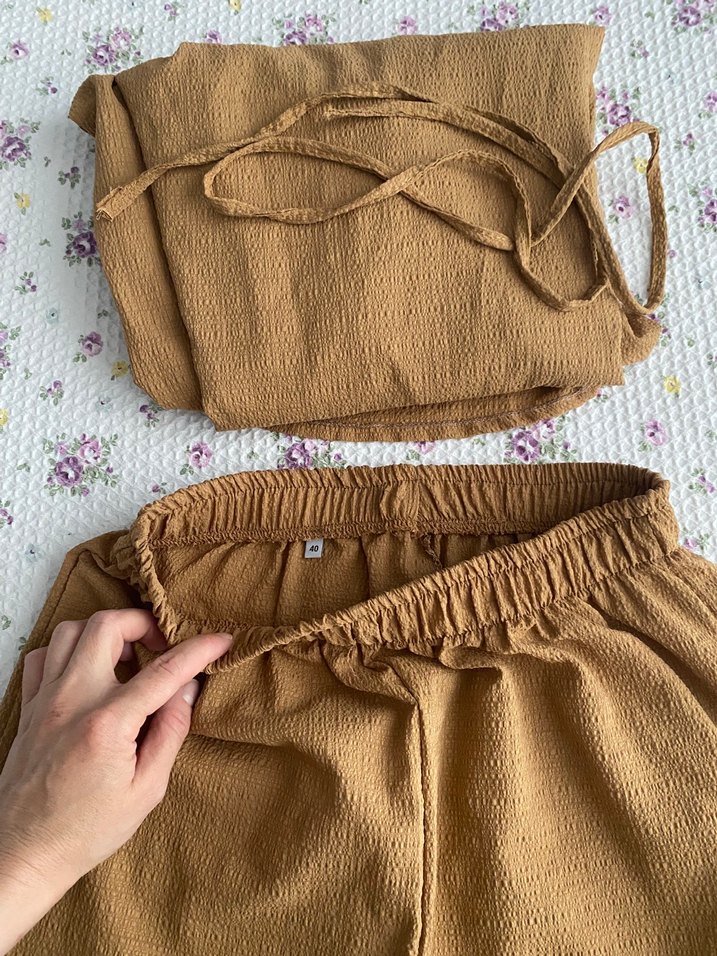 Camel Renkli Bol Kesim Kadın Keten Takım - Görsel 5