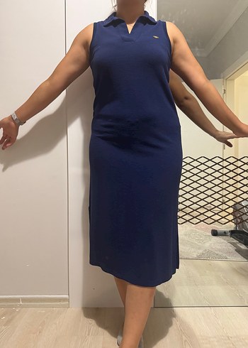 Lacivert, Yüksek Yakalı  Midi Elbise - Görsel 3