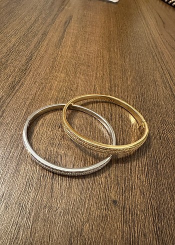 Altın/Gümüş Renk Taş Detaylı Minimalist Bileklik - Görsel 4