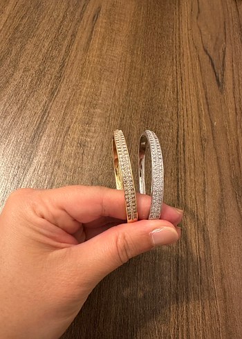 Altın/Gümüş Renk Taş Detaylı Minimalist Bileklik - Görsel 3