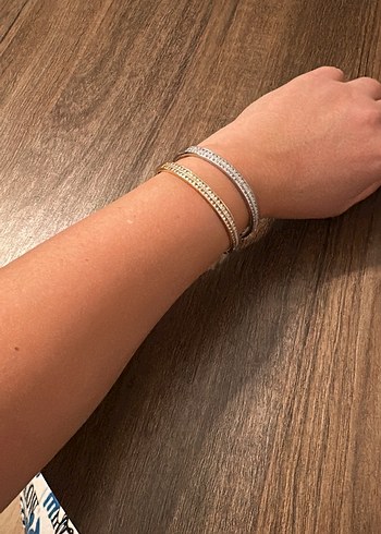 Altın/Gümüş Renk Taş Detaylı Minimalist Bileklik - Görsel 2
