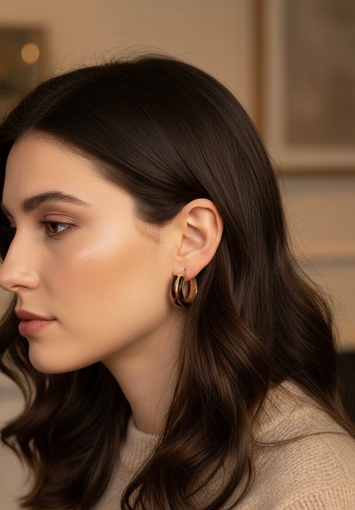 Altın Renkli Leopar Motifli Midi Halka Küpeler - Görsel 4