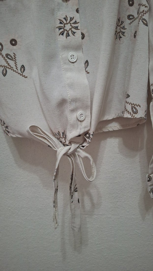 çiçekli keten kız çocuk bluz - Görsel 4