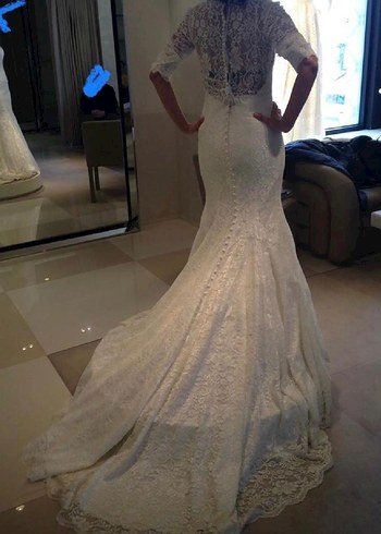 V Yaka Dantelli Prenses Gelinlik - Görsel 2