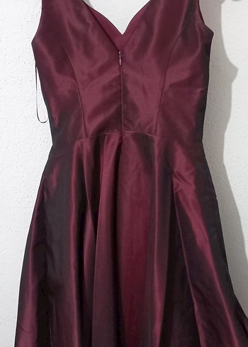 Diğer Bordo Midi Drapeli Klasik Abiye Elbise