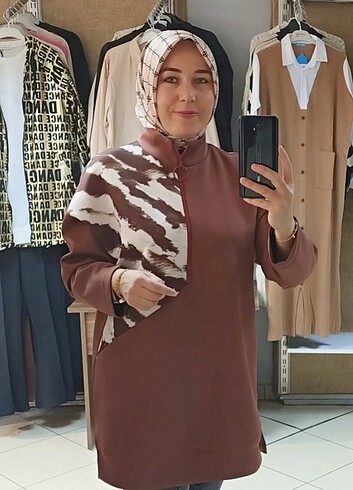 xl Beden kahverengi Renk Sucuba kumaş tunik 