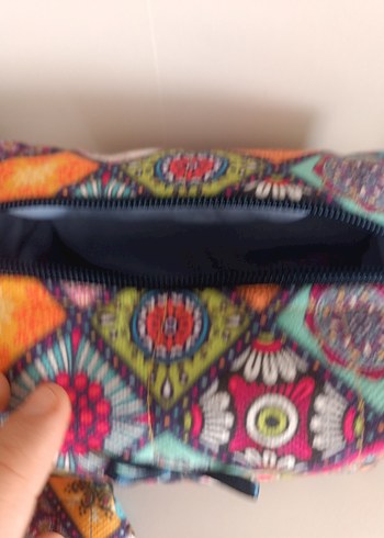 Beden 3 lu Renkli Bohem Desenli Fermuarlı Makyaj Çantası