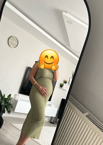 Trendyol & Milla Haki Yüksek Yakalı Hamile Midi Elbise