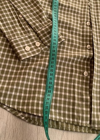 yeşil Kareli Uzun Kollu Keten Gömlek - Görsel 5