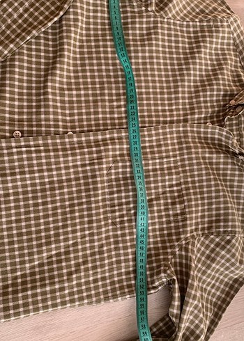 yeşil Kareli Uzun Kollu Keten Gömlek - Görsel 4