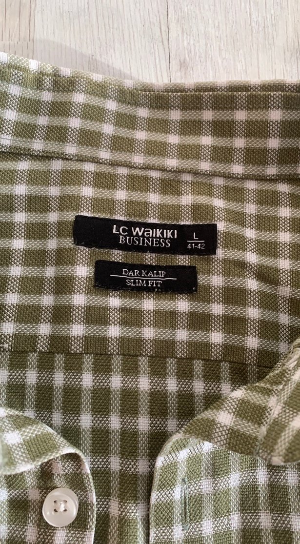 yeşil Kareli Uzun Kollu Keten Gömlek - Görsel 3