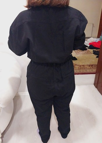 Siyah Uzun Denim Tulum, Kuşaklı, Salaş Kesim