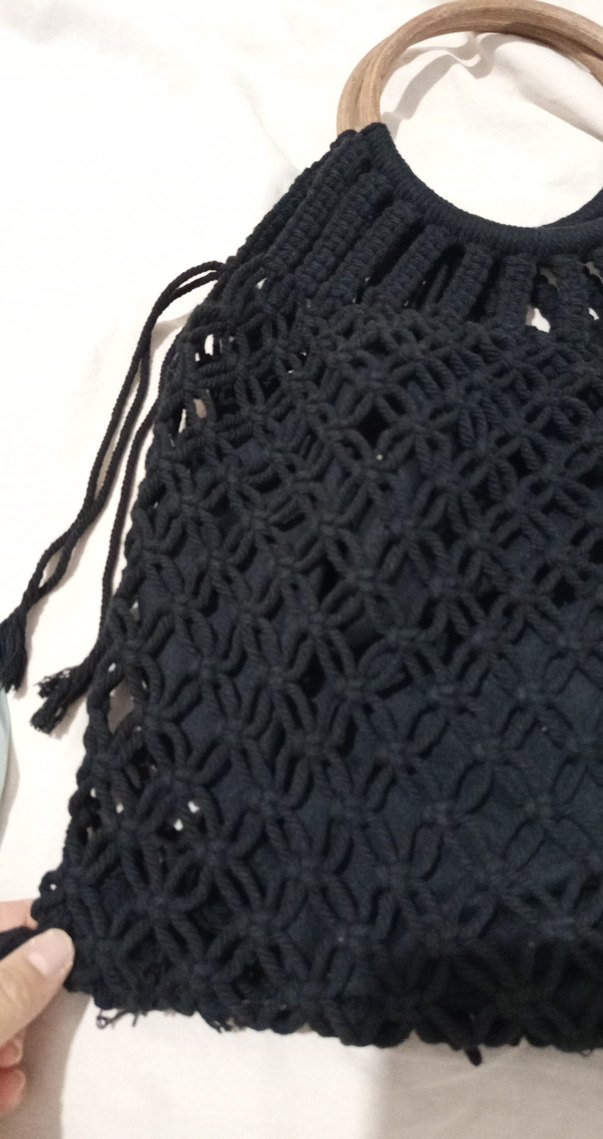 Dantel Detaylı Siyah Örgü Bohem Çanta - Görsel 3