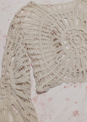 Bej İşlemeli Bohem Kısa Örgü Panço - Görsel 3