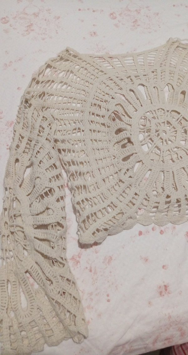 Bej İşlemeli Bohem Kısa Örgü Panço - Görsel 3