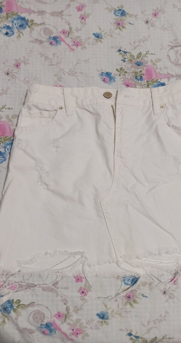 Düğmeli Beyaz Kadın Mini Etek - Görsel 2