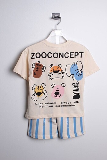 4 Yaş Beden mavi Renk Erkek çocuk ZOO temalı şortlu takım