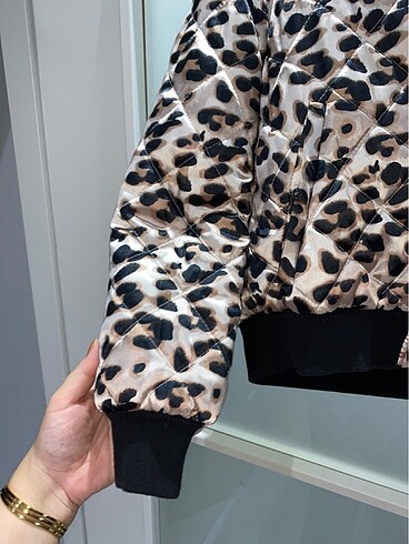 36 Beden kahverengi Renk Leopar bomber mont