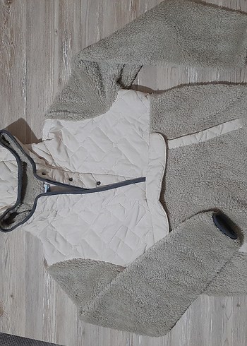 Diğer krem rengi Kapüşonlu Kısa Kadın yarim fermuarlı Mont