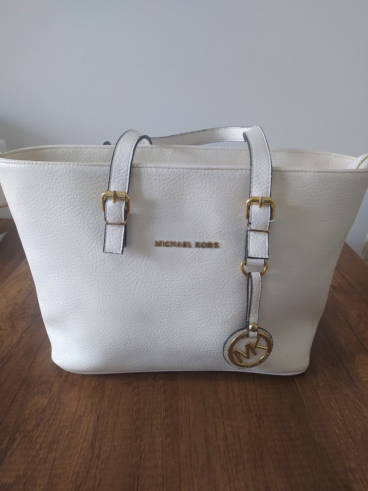 Hediye geldi. orjinal Michael Kors Beyaz Deri Kadın Çanta - Görsel 3