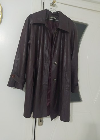 mor renk Uzun Deri Kadın Ceket - Görsel 2