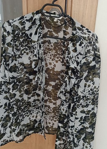 Kadın Gri Kamuflaj Desenli Salaş Gömlek
