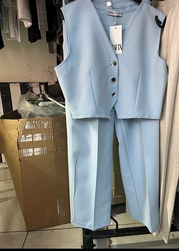 Zara Mavi Mini Düğmeli Yelek