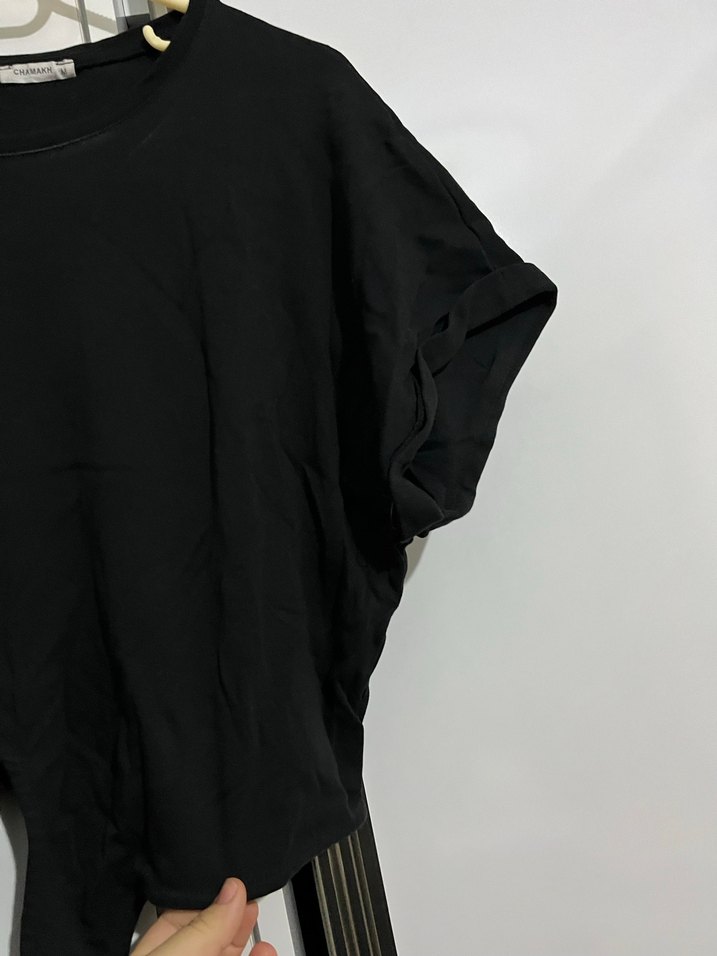 Kadın Siyah Kısa Kollu Crop Top - Görsel 3