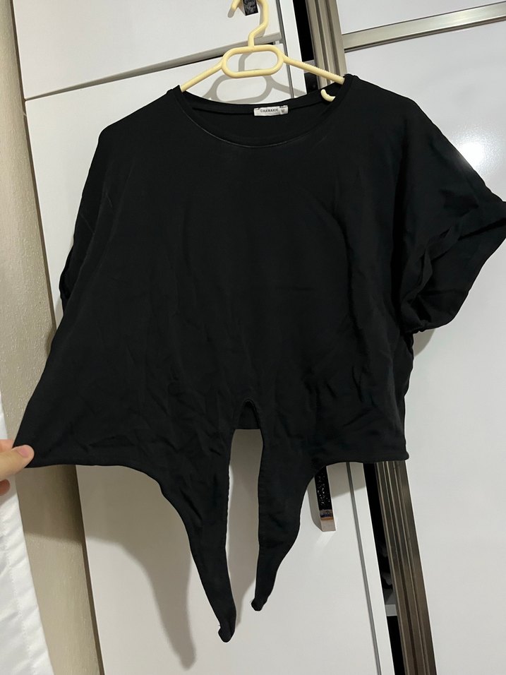 Kadın Siyah Kısa Kollu Crop Top - Görsel 5