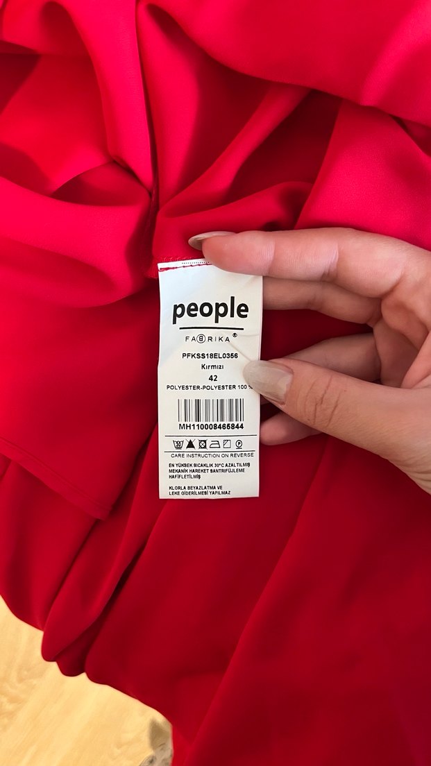 Kırmızı Drapeli V Yaka elbise - Görsel 2