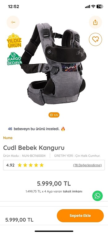 Nuna Nuna cudl kanguru
