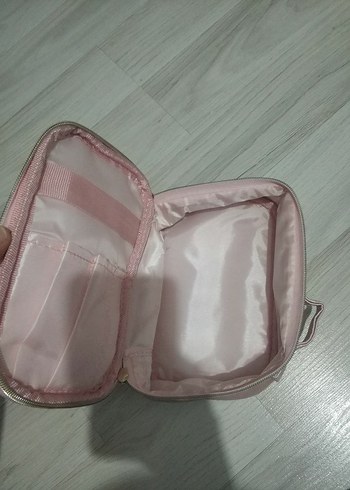 Pastel Pembe Fermuarlı Kadın Makyaj Çantası
