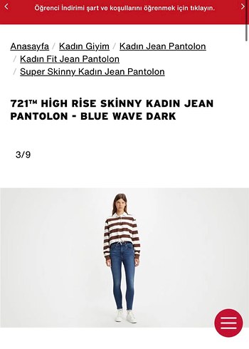 Levis Levi S 721 Yuksek Bel Skinny Jean