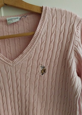 U.S Polo Assn. Pembe V Yaka merserize Kadın Kazak