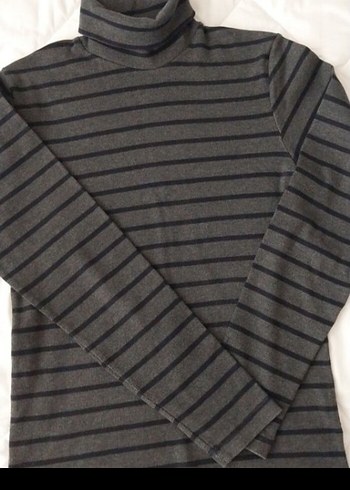 Zara Gri lacivert Çizgili Boğazlı erkek sweatshirt