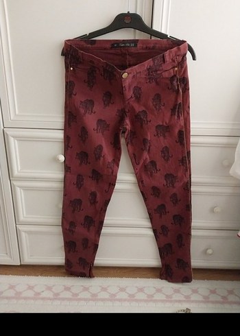 Bordo Desenli Midi Kadın likralı Pantolon